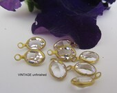 6 -  Clear 8mm x 6mm Crystal Vintage Swarovski oval Channels  - One loops-  brass gold