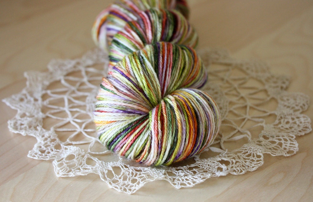 Hand Dyed Yarn / Fingering Weight / Violet Moss Red Gold Silk Merino Wool