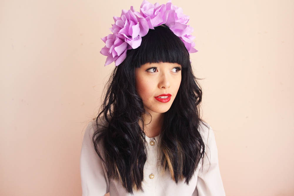 floral crown headband hair wreath - lavender, romantic statement headpiece, large flower crown, oversized.