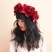 oversize deep red flower head crown - romantic rose floral headpiece, hair wreath, headband, statement, festival, valentines day, love.