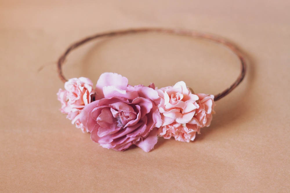 festival rose crown - light pink mix - bridesmaids headpieces, spring, summer, hair wreath, flower headband, floral circlet