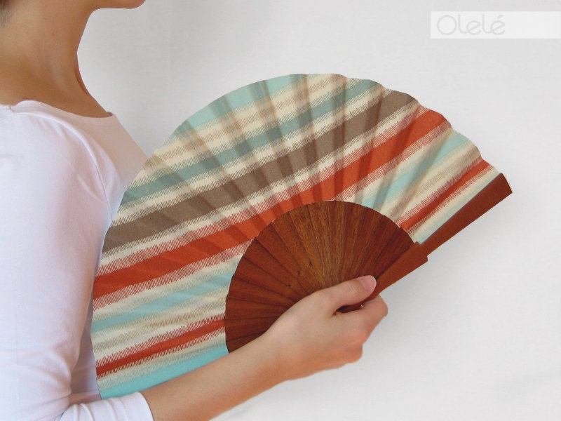 Mint and Rust Spanish hand fan