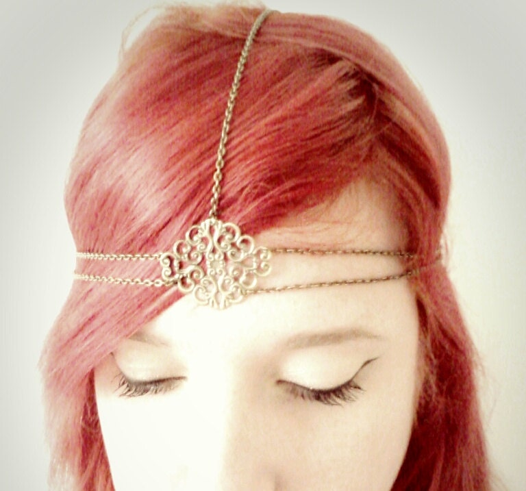 Chain Headpiece Boho Head Jewlry Bohemian Headband Boho Jewelry Boho Chic Bohemian Floral Center Full Drape Head Jewelry Gypsy Headpeice