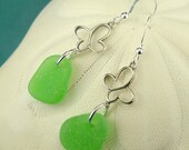 Sea Glass Earrings In Kelly Green Sterling Silver Butterflies