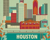 Houston, Texas Skyline Poster - City Wall Art Print for Home and Office - style E8-O-HOUS2