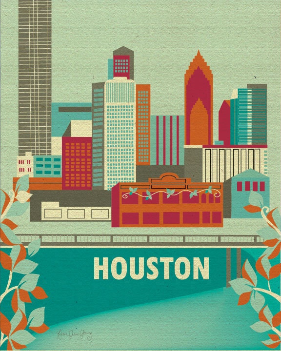 Houston, Texas Skyline Poster - City Wall Art Print for Home and Office - style E8-O-HOUS2