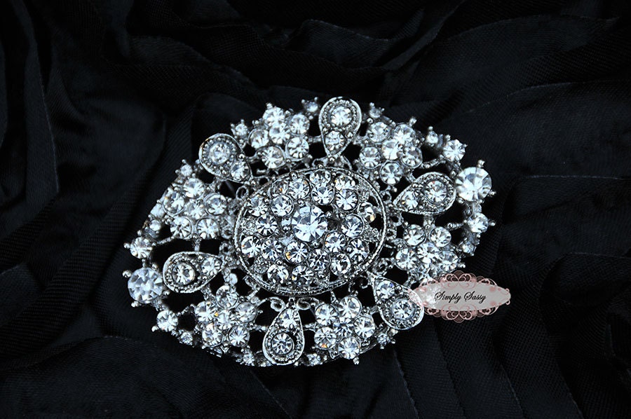 RD238 STUNNING Large Brooch Pin Rhinestone Crystal Metal Embellishment Broach Wedding Bridal Bouquet flower hair
