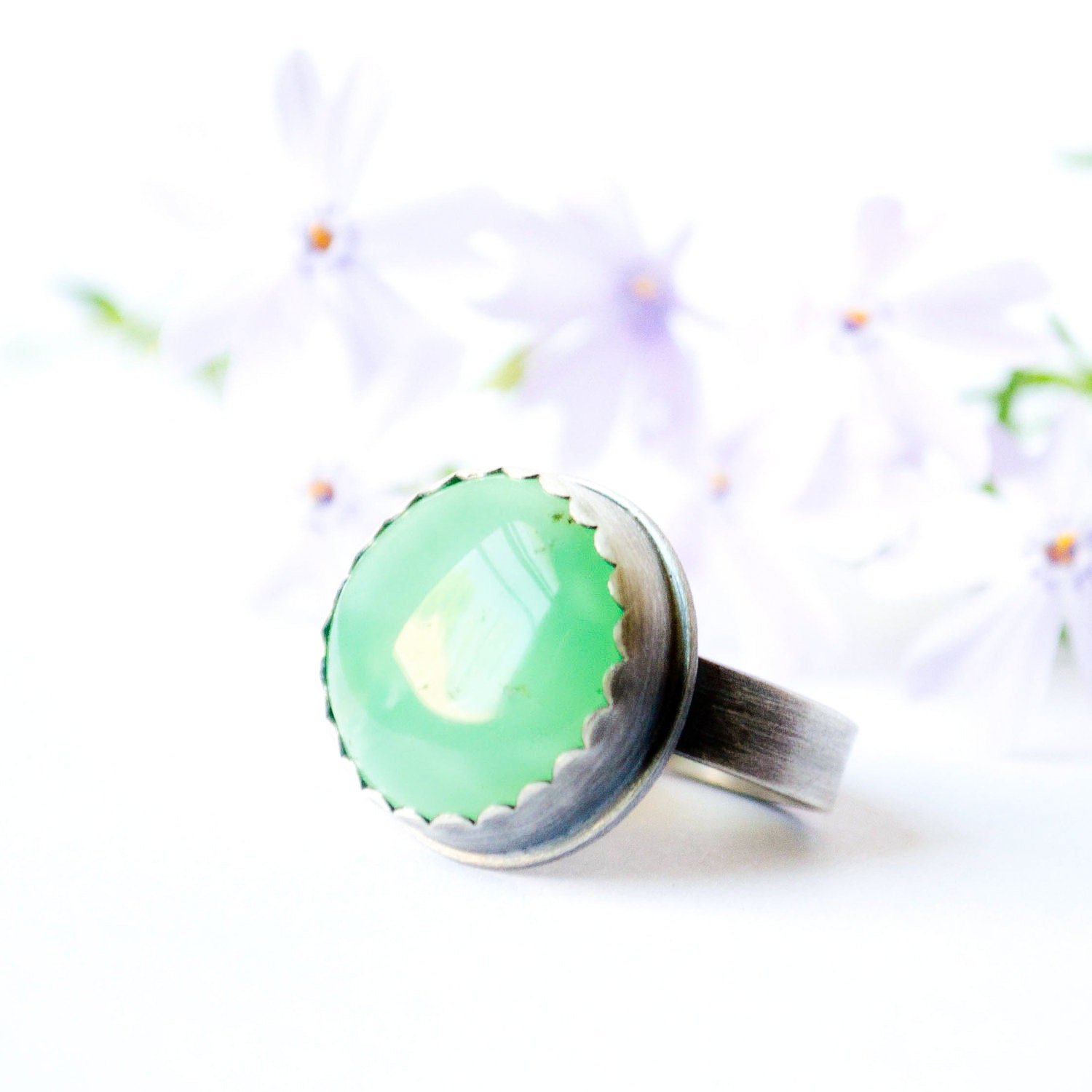 Sterling Silver Ring, Chyrsoprase, Tender shoots, Spring Fashion