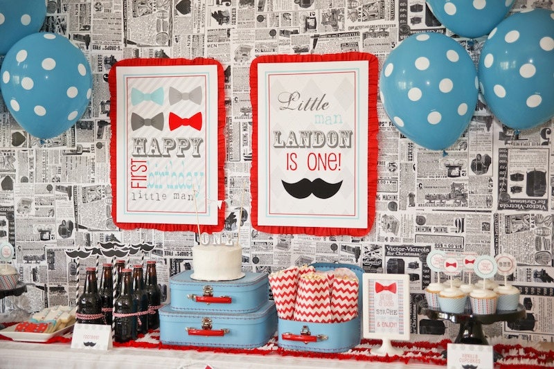 Little Man Bow Tie Mustache Bash Printable Collection - Birthday Party or Baby Shower - Petite Party Studio Il_570xn