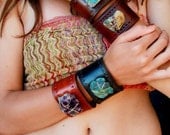 LUX DIVINE Boho Tribal Bohemian Recycled Leather Rainbow Flourite Gemstone Cuff
