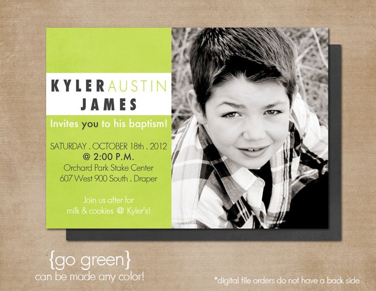 LDS Baptism Photo Invitation (Digital or Printed)- "go green"