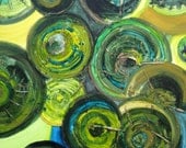 GREEN CIRCLES painting ORIGINAL abstract 20"x20" green yellow bronze textured painting by devikasart on Etsy