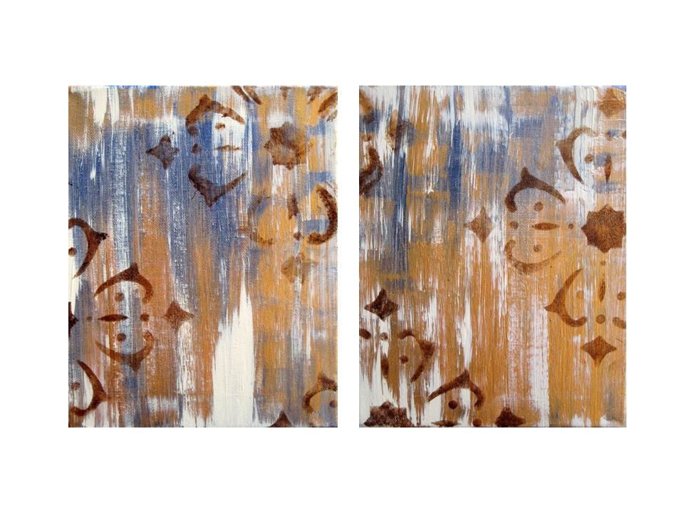 ABSTRACT painting ORIGINAL 10"x16"- two panels gold purple brown