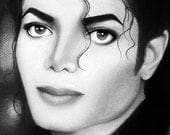 Michael Jackson History - 8x12 Stretched Canvas Print - Ready to Hang - Charcoal Drawing, Celebrity Portrait, Black and white, realistic