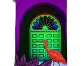 Scarlet Ibis and the Green Door, Cosmetic Bag, Ibis, Scarlet Ibis, Makeup bag, cosmetic bag, cosmetic makeup bag, pink and green bag