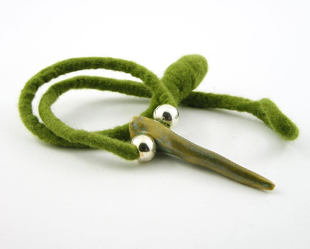 necklace choker tribal unisex men women  felt  green ceramic spike aqua olive green silver spike for him  free shipping teamt