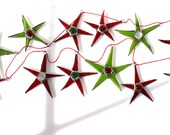 Tiny Stars Garland-- one dozen 3 inch red and green stars