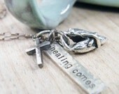 healing comes recovery necklace with healed heart and tiny cross