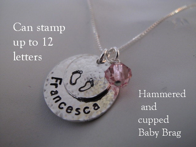 Sterling Silver Baby Brag - Hammered and Cupped - Great Gift for Mom and Grandma