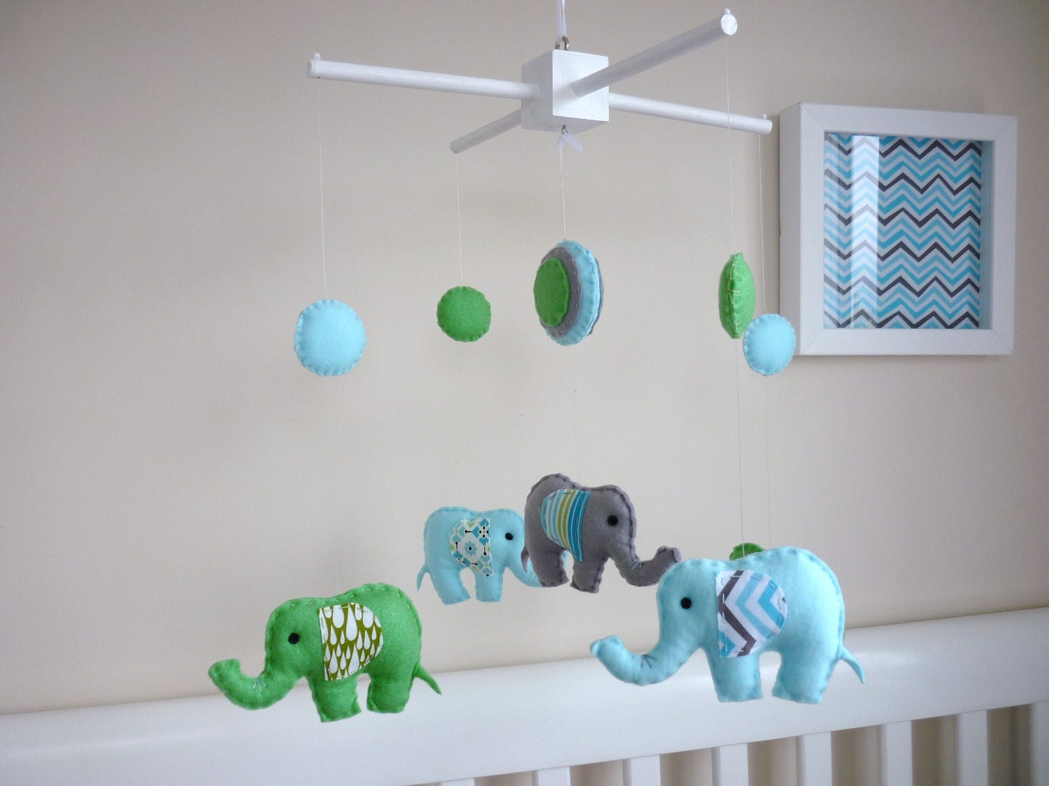 Baby Boy Elephant Mobile - Felt and Applique Nursery Mobile - Crib or Cot Mobile