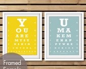 You are my Sunshine and You make me Happy - Set of 2 11x14 (Eye Chart) Prints  (Featured in Canary Yellow and Slate Blue)