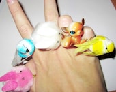 Kawaii Rings - Kitsch & Cute Handmade Rings - Pastel Birds, Fluffy Bunnies, Vintage Bambi