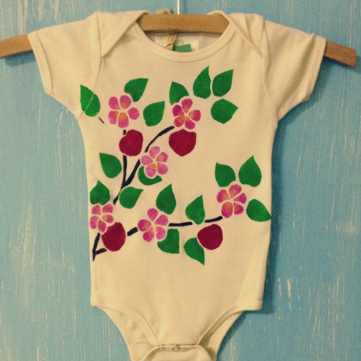 Christmas apple blossoms, organic hand painted baby onesie or toddler tshirt