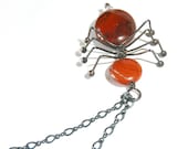Spider Necklace - Red Jasper and Oxidized Sterling Silver - Spider Jewelry -  tagt