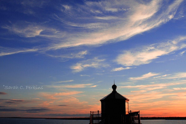 Coastal Sunset Photography Cloud PhotographyRhode Island Lighthouse Fine Art print 11x14 Nautical home decor Ocean Shoreline