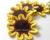 Yellow Terracotta Brown Flowers Crochet Coasters . Beverage Drink Petal Sun Decor Crochet Spring Garden Collection - Set of 4