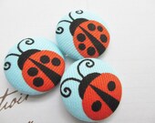 3 ladybugs handmade fabric covered buttons 1 1/8 inches chistmas gift
