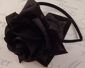 Black Rose Satin Headband / bridal black hair flower