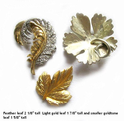 3 Magnets Upcycled Brooches Pins Feather Leaf Maple Leaf Leaves