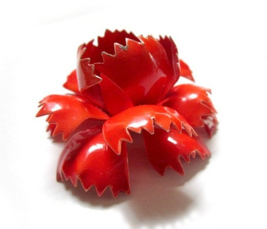 Vintage Enamel Dimensional Flower Brooch Pin
