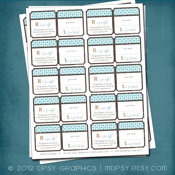 R is for Raffle. Printable Diaper or Book Raffle Tickets by Tipsy Graphics. Any colors and text. Il_570xn