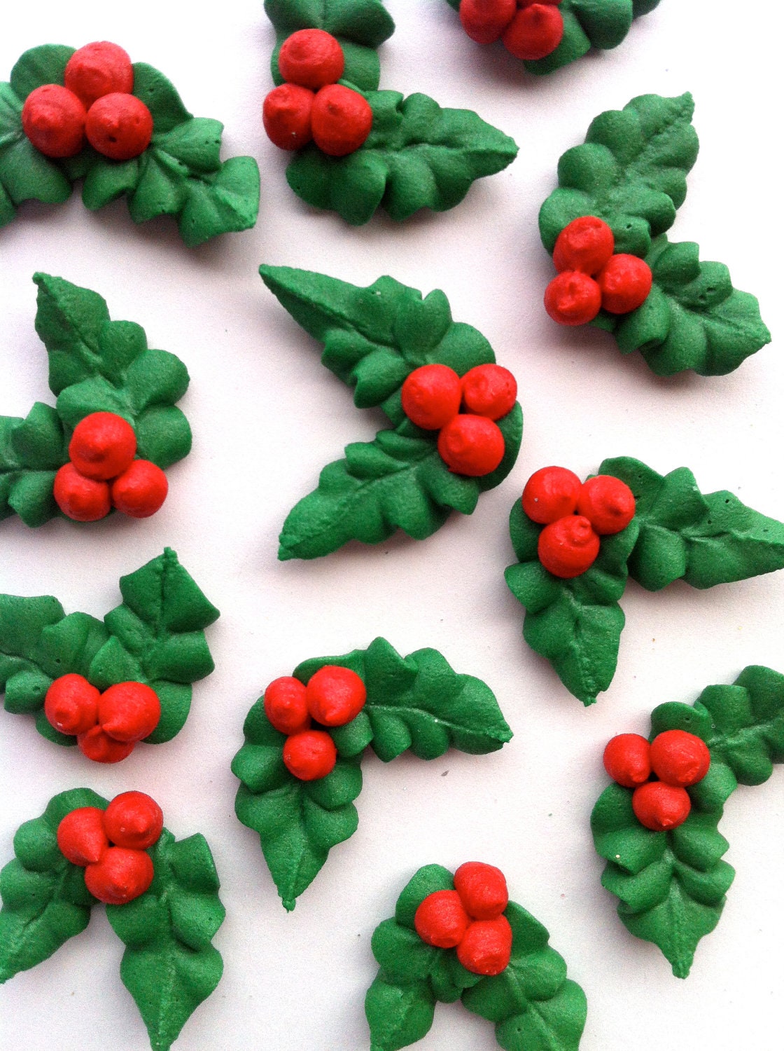 Royal Icing Christmas Holly-  30 Pieces