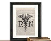 Caduceus Nurse RN Registered Nurse Medical Print Vintage Medical Book Page - Beautifully Matted Graduation Gift Present Home Office Decor