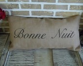 French Burlap - Bonne Nuit - Good Night - Lumbar Pillow