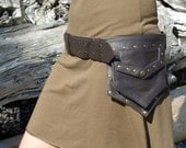 Utility Belt Bag Leather  Steampunk Hip Belt Bag with pockets in Brown- Leather belt with Pockets