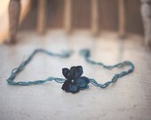 Teal blue flower tie back Headband