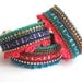 Bohemian friendship bracelet cuff - hippie bracelet - boho chic jewelry - teal and hot pink with swarovski rhinestones