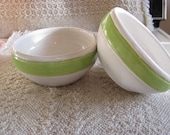 Soup Bowls Ceramic Pottery Handmade  Cereal Bowls  Green and White Stoneware