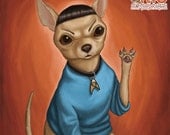 Chihuahua Spock - 8x8 art print - chihuahua dog as Spock from Star Trek on an orange background