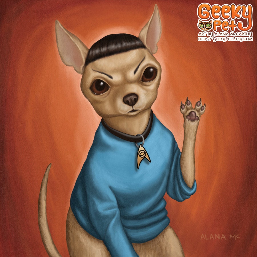 Chihuahua Spock - 8x8 art print - chihuahua dog as Spock from Star Trek on an orange background