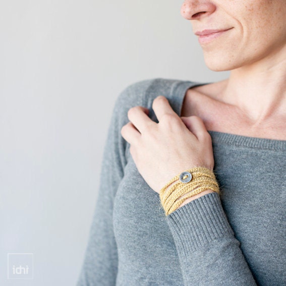 Crochet Bracelet and Necklace in one piece. Mustard .