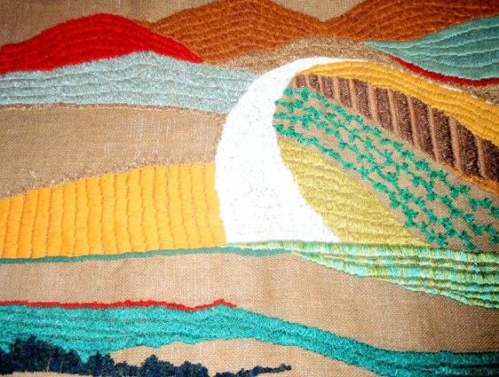 Tapestry Embroidery Fiber art Wall Tapestry Textiles Handmade Landscape Modern Art Tuscany White Street