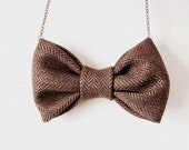 Dark Brown Herringbone - Bow Tie Necklace