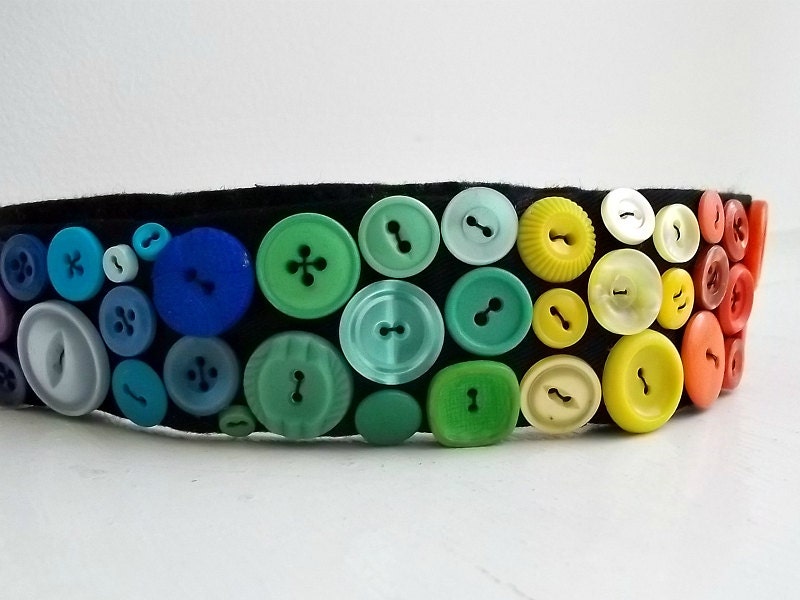 Button Headband - Rainbow Bright - Colorful - Vintage - One Of A Kind