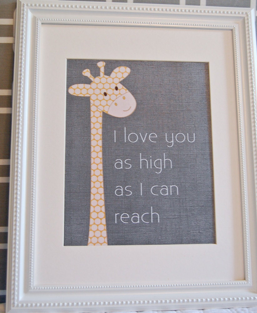 8x10 nursery print Giraffe I love you as high as I can reach