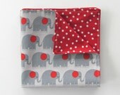 Elephant Lunch Napkin for Kids Home or School - Reversible Set of 2 Grey Red - FancyCuts